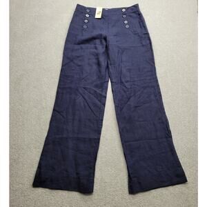 Max Studio Women's Navy Blue Linen Wide Leg Pants Size 8